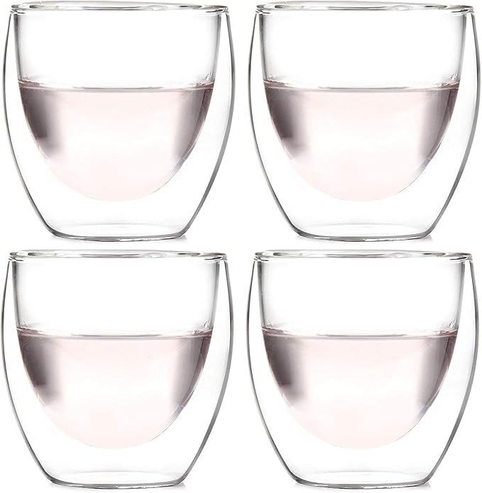 Amlong Crystal Double Wall Glass Shot Glass, Espresso Cups 3 oz., Set of 4 With Gift Box