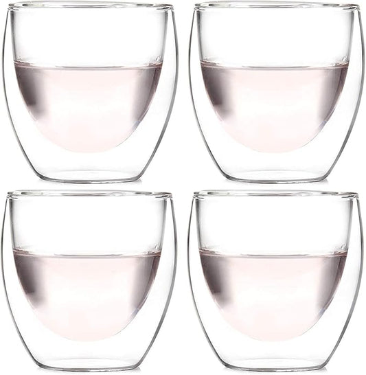 Amlong Crystal Double Wall Glass Shot Glass, Espresso Cups 3 oz., Set of 4 With Gift Box