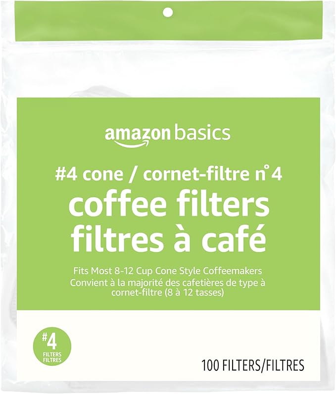 Amazon Basics Number 4 Cone Coffee Filters for 8-12 Cup Coffee Makers, White, 100 Count (Pack of 8)