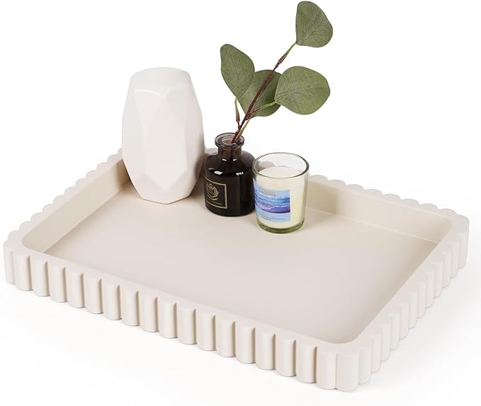 Concrete Decorative Tray for Coffee Table Decor, 14" Coffee Table Tray Ottoman Tray Table Centerpieces, Rectangular Modern Decorative Trays for Home Decor, Living Room, Entry, Gray