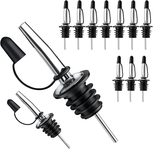 Pafusen 12 Pack Liquor Pour Spout With Dust Caps - Bottle Pourers for Alcohol, Olive Oil - Speed Pourers, Bar Bartender Accessories