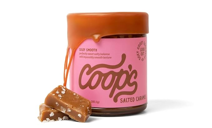 Coop's Salted Caramel Sauce: Rich and Buttery, Gourmet, All Natural, Handcrafted, Gluten Free, Non-GMO, Award Winning, Ice Cream Toppings, Desserts, 10 Ounce