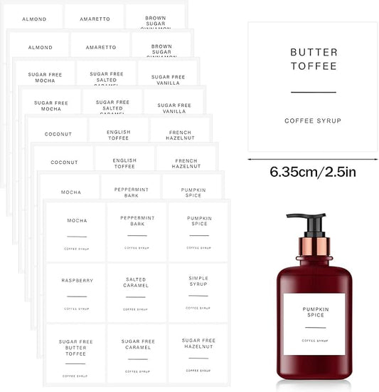 72 Pcs Coffee Syrup Labels, Pre-Printed Flavor Coffee Labels with Adhesive, Professional Coffees Label for Coffees Bar, Home Kitchen Organization