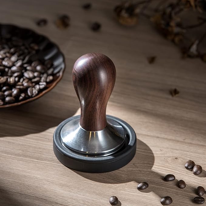 USEAMIE Coffee Tamper Espresso Press with Tamper Mat 304 Stainless Steel Flat Base Wooden Handle for Coffee Grounds Barista Espresso Machines Accessory (51MM)