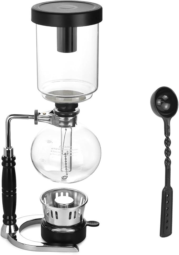 QWORK 5-Cup (600ml) Siphon Coffee Maker - Borosilicate Glass Syphon Brewer with Adjustable Buffer Clamp, High-Temperature Resilience, Tabletop Glass Siphon Pot for Coffee Aficionados