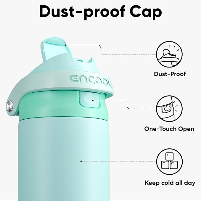 ENCOOL Leakproof Insulated Water Bottle with Straw Dual-Sip Water Bottle Bag-Safe Design for Work, Commute & Gym – Keeps Drinks Cold All Day, 18 oz, Ice Blue