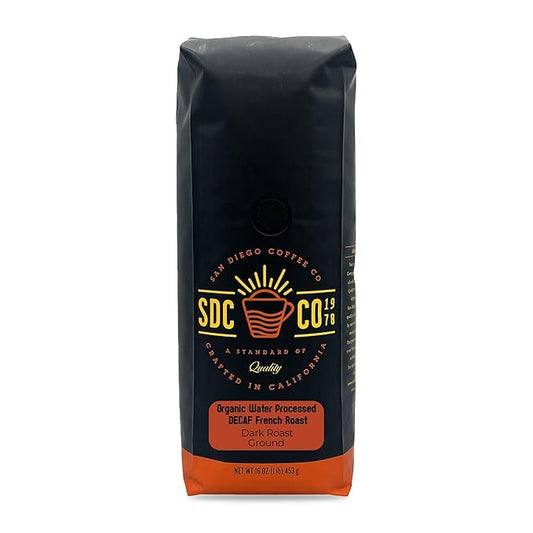 San Diego Coffee Organic French Roast DECAF, Dark Roast, Ground Coffee, 16-Ounce Bags Café descafeinado molido tostado