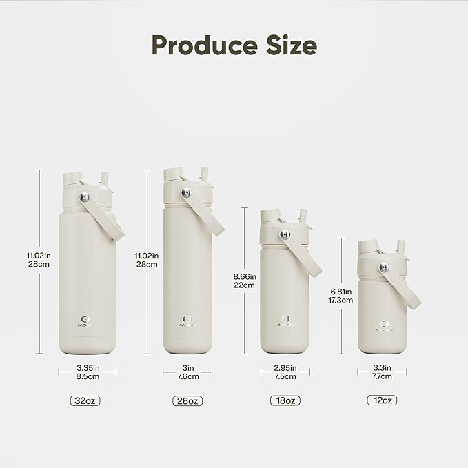 Kids Insulated Water Bottle with Straw - 12oz Stainless Steel Water Bottle with Dual Spouts, Leak-Proof, BPA-Free, Double Wall Vacuum Keeps Cold for 24 Hours for Sports, Travel, School (Cream Moon)