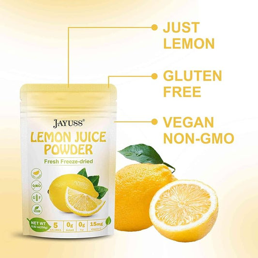JAYUSS Lemon Juice Powder 8.82 Ounce, 100% Natural, Freeze Dried Lemon Juice, No Sugar or Additives, Great for Drinks, Smoothies, and Beverages 250g