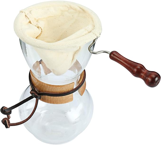 Homend Pour Over Coffee Maker 4-Cup, 16oz, 480ml with 2 Reusable Cloth Drip Filter & Wooden Collar Holder Heat Resist Glass Drip Coffeemaker, Hand Brew Dripper Carafe for Home Camping Travel