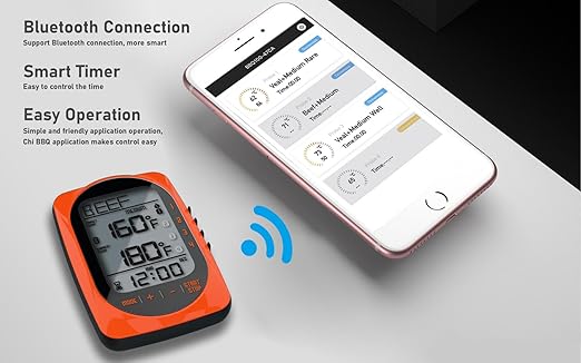 Meat Thermometer Digital Instant Read Food Thermometer Grill Thermometer Smart Bluetooth BBQ Thermometer Oven Thermometer with 4 Probes Time Mode Temper Mode for Grill Candy Meat Oven Food Smoker
