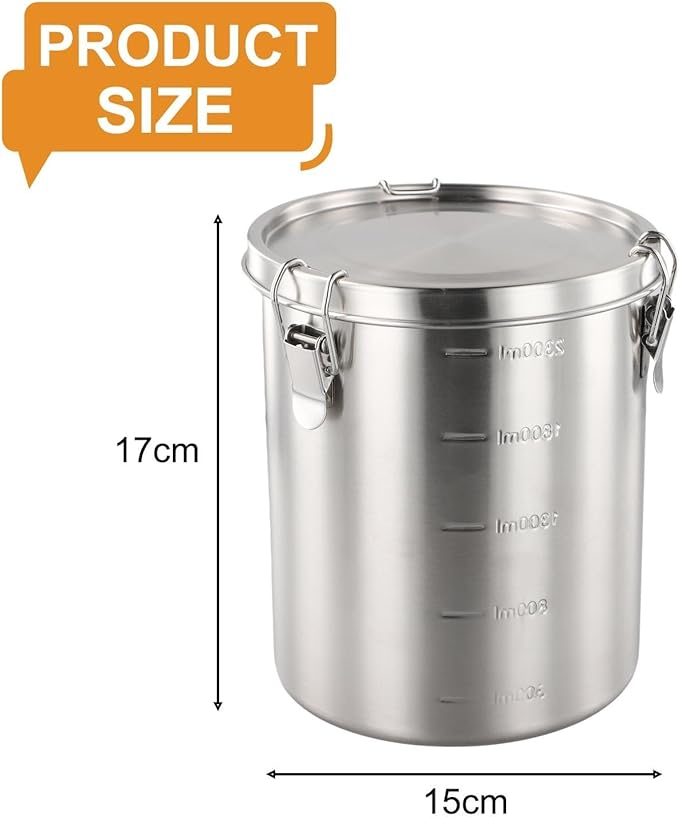 Stainless Steel Airtight Canister, Food Storage Canisters With Airtight Lid Locking Clamp, Stainless Steel Vacuum Sealed Grain Barrels For Coffee Bean Storage(2500MM B)