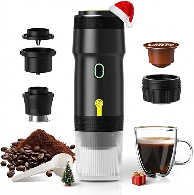 LumoShine Portable Electric Espresso Machine,Travel Coffee Maker for Camping,Car Coffee Maker Self-Heating with USB-DC, Compatible with Ground Coffee & Capsule for Hiking,Office,RV (Black)