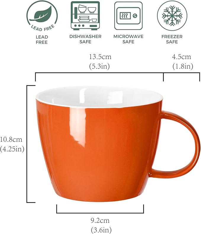 2XL Minimalist Coffee Mug Soup Cup, for Caffeine Lovers for Every Coffee Geek, and Dinner Soup Cereal Bowl with Handle to Breakfast, Machine Washable Ceramic Big Cup, Vibrant Unique Colour, Orange