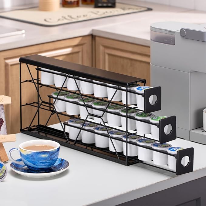 FlagShip K Cup Holder Drawer 3 Tier Coffee Pod Holder for K Pod Save Space Countertop Kitchen (24 Pods Capacity)