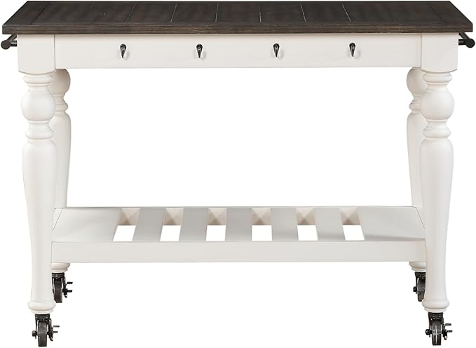 Steve Silver Co Joanna Two Tone Kitchen Trolley Cart, Two Towel Rods, Bottom Shelf Storage, Classic Farmhouse Styling, Island on Wheels, Hardwood Solids, 28.5" D x 50.5" W x 36.5" H, White/Ivory