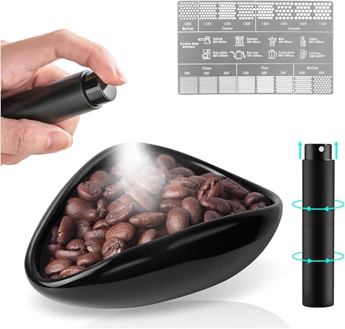 Coffee Bean Dosing Cup, 20g-30g with Wide Spout, Stable Base Ceramic, Includes RDT Spray Bottle, Metal Grind Size Reference Card, Single-Dose Espresso Bean Cup for Coffee Grinder Workflow