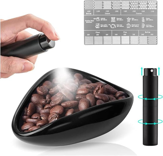 Coffee Bean Dosing Cup, 20g-30g with Wide Spout, Stable Base Ceramic, Includes RDT Spray Bottle, Metal Grind Size Reference Card, Single-Dose Espresso Bean Cup for Coffee Grinder Workflow