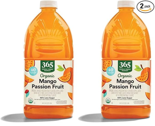 365 By Whole Foods Market, Juice Reduced Sugar Mango Passionfruit Organic, 64 Fl Oz (Pack of 2)