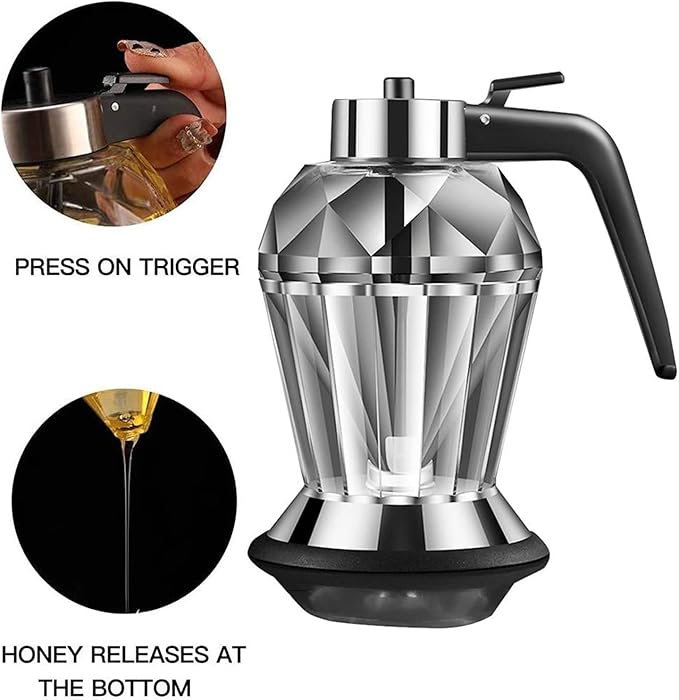 Honey Dispenser,Dripless Glass Honey Dispenser with Stand Syrup Dispenser Seasoning Jar for Kitchen Tool,Honey Pot with Stand – for Syrup,Sugar,Sauces,Jar,200ML,9.5 * 15CM