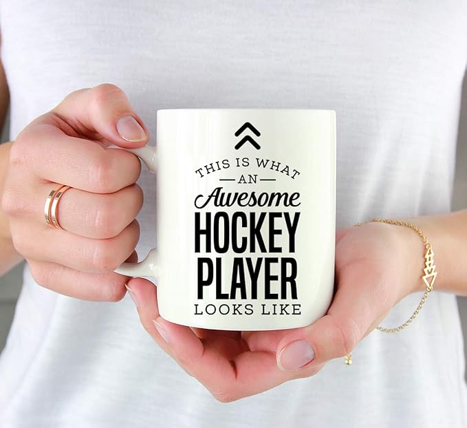 Andaz Press 11oz. Ceramic Coffee Tea Mug Thank You Gift, This is What an Awesome Hockey Player Looks Like, 1-Pack, Birthday Christmas Gift Ideas Coworker Him Her, Includes Gift Box
