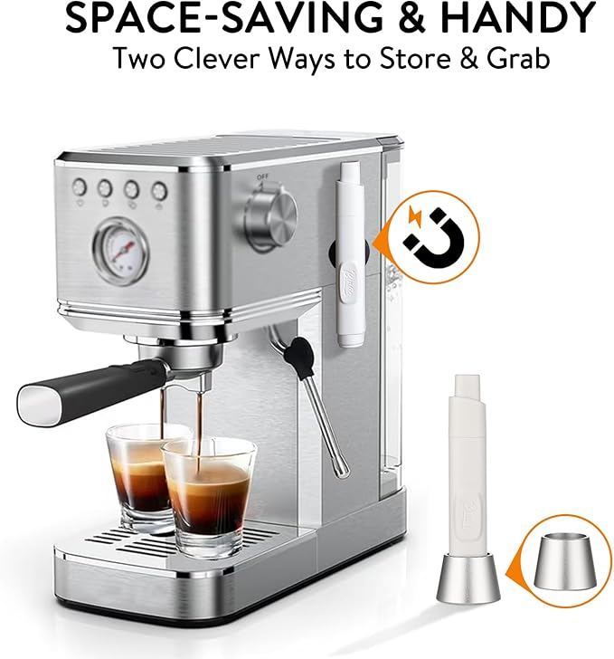 Flick WDT Espresso Distribution Tool - Retractable Coffee Distributor Espresso Stirrer Tool for Barista with Storage Stand & Extra 6 Replaceable Needles (White)