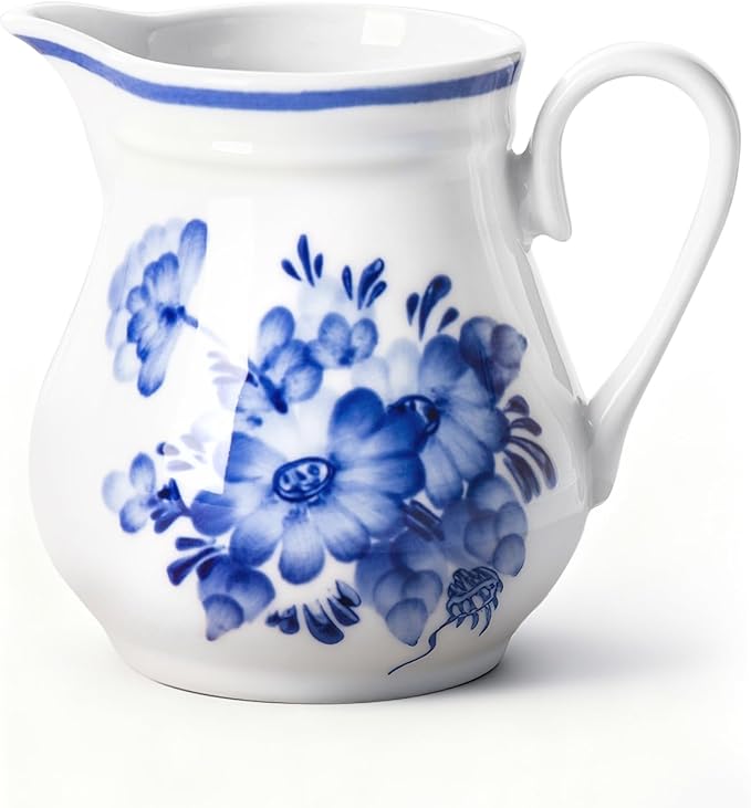 8Oz Creamer, Ceramic Milk Creamer Pitcher with Handle, Flowers