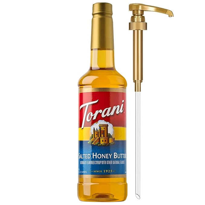 Torani Coffee Syrup, Salted Honey Butter Syrup, Flavoring for Drinks and Desserts, Pump Included, 25.4 Fl Oz
