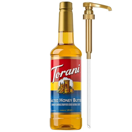Torani Coffee Syrup, Salted Honey Butter Syrup, Flavoring for Drinks and Desserts, Pump Included, 25.4 Fl Oz