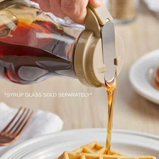 Soro Essentials- Syrup Dispenser Lid Replacement Tan Color Plastic Sef of 2- Fits 32 and 48 oz Syrup Dispensers Easy Pour Spout Waffle Pancake Syrup Container for Maple Syrup Honey Barbecue Sauce