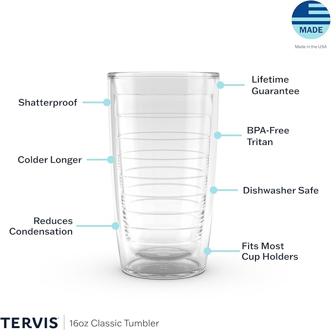 Tervis Clear & Colorful Tabletop Made in USA Double Walled Insulated Tumbler Travel Cup Keeps Drinks Cold & Hot, 16oz - 4pk, Assorted