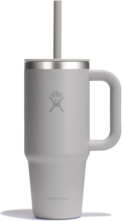 Hydro Flask Travel Tumbler with Handle, Lid and Straw - Insulated Stainless Steel in 24 Oz Tonal Birch