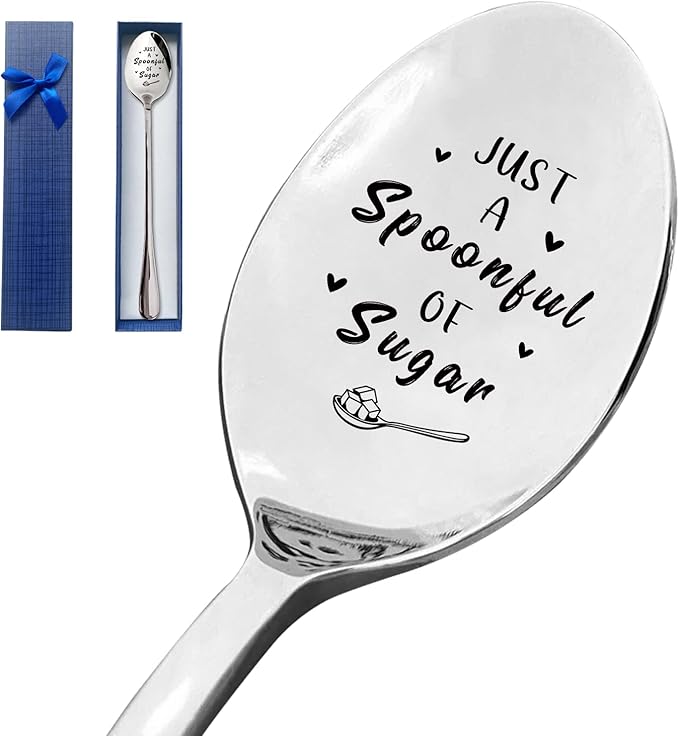 Just a Spoonful of Sugar Spoon Funny Engraved Stainless Steel Spoon,Coffee and Tea Lover Gifts for Men Women,Mary Poppins Gifts,Gift for Friends Mom and Dad Birthday Valentine Christmas Gift