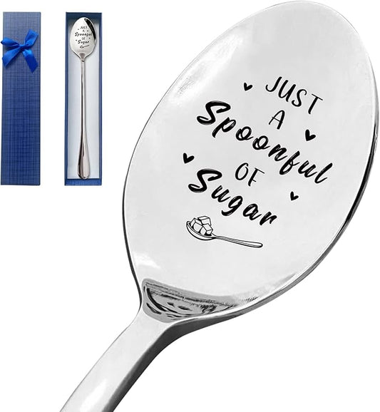 Just a Spoonful of Sugar Spoon Funny Engraved Stainless Steel Spoon,Coffee and Tea Lover Gifts for Men Women,Mary Poppins Gifts,Gift for Friends Mom and Dad Birthday Valentine Christmas Gift