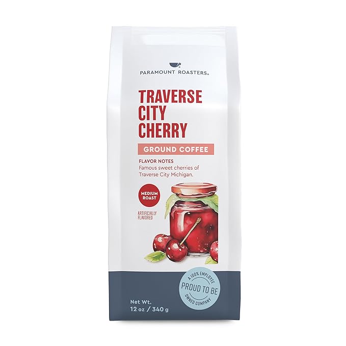 Paramount Roasters Traverse City Cherry Flavored Ground Coffee, 1-12 Ounce Package Medium Roast