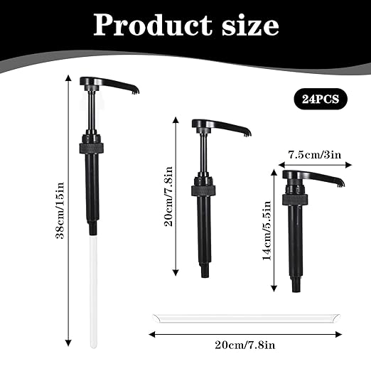 24 Pack Coffee Syrup Pumps,Black Skinny Syrup Pump for 750ml 25.4oz Bottle, Pump Dispenser for Kitchen Dinning Coffee Bar Drinking Mixes