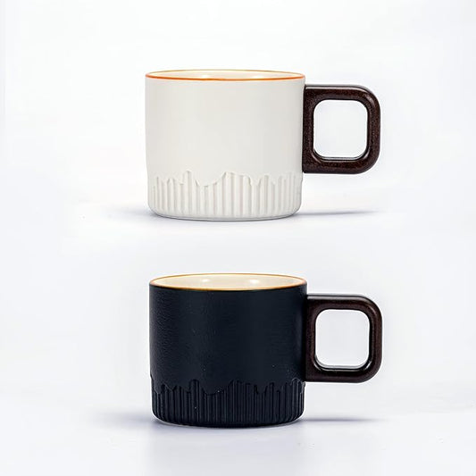 Zurucily Espresso Cups Set of 2, 2 oz Ceramic Espresso Cups, Demitasse Cups for Tea or Coffee (Black&White)