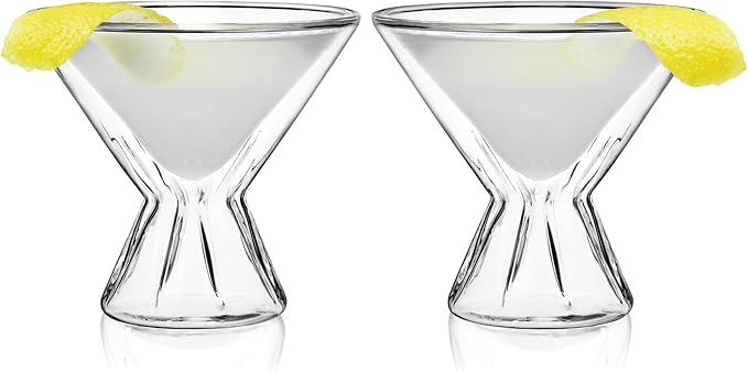 Viski Double Walled Cocktail Glasses - Insulated Martini Glasses with Cut Crystal Design - Dishwasher Safe Borosilicate Glass 8.5oz Set of 2