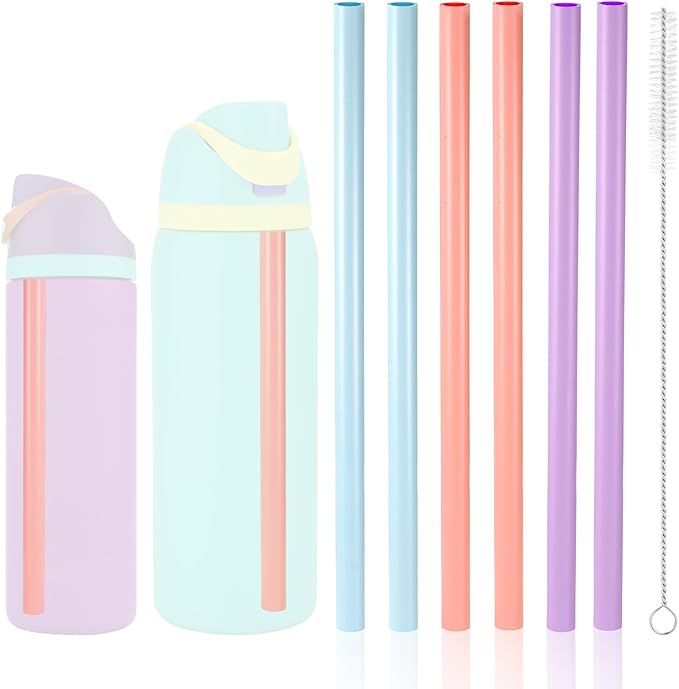 6pcs Straw Replacement for Owala FreeSip Water Bottle 24oz/32oz, 6 Colors PP Material Reusable Straws with Cleaning Brush for Water Bottle Accessories