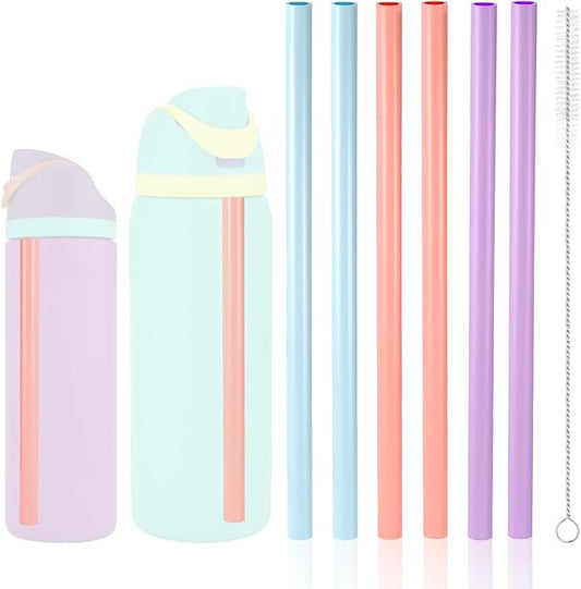 6pcs Straw Replacement for Owala FreeSip Water Bottle 24oz/32oz, 6 Colors PP Material Reusable Straws with Cleaning Brush for Water Bottle Accessories