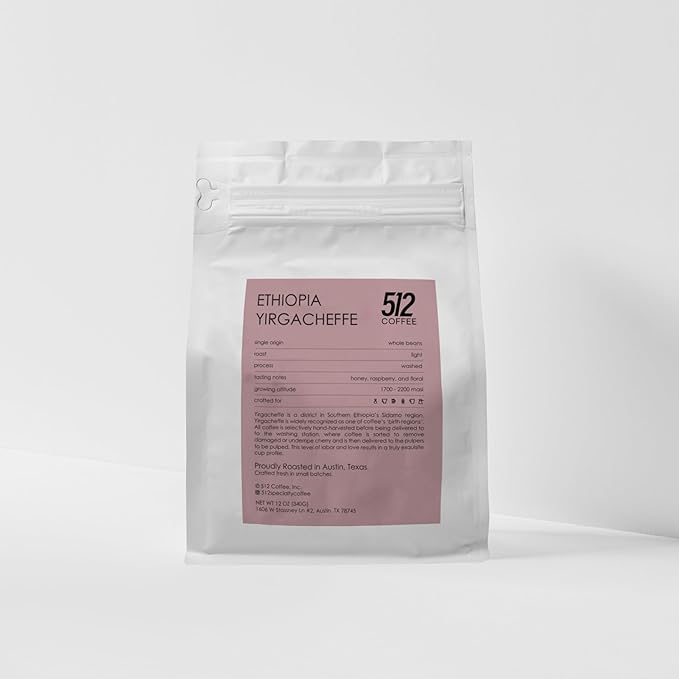 512 Coffee Ethiopia Yirgacheffe Light Roast Whole Bean – Single Origin Specialty Coffee with Tasting Notes of Raspberry, Honey & Floral – Fresh Roasted for Filter Brewing