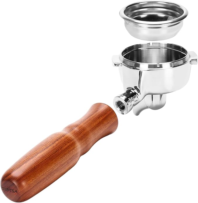 DIBTSA 58mm Espresso Portafilter Compatible with Nuova Simonelli,Single Spout 2 Ears, 304 Stainless Steel Head and Filter Basket and Wood Handle,Espresso Machine Parts