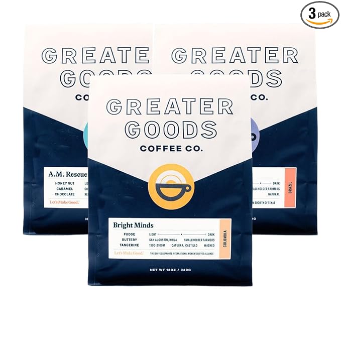 Bean Box Sampler - Roasted by Greater Goods Co., 3-Pack, Freshly Ground, Gourmet Coffee