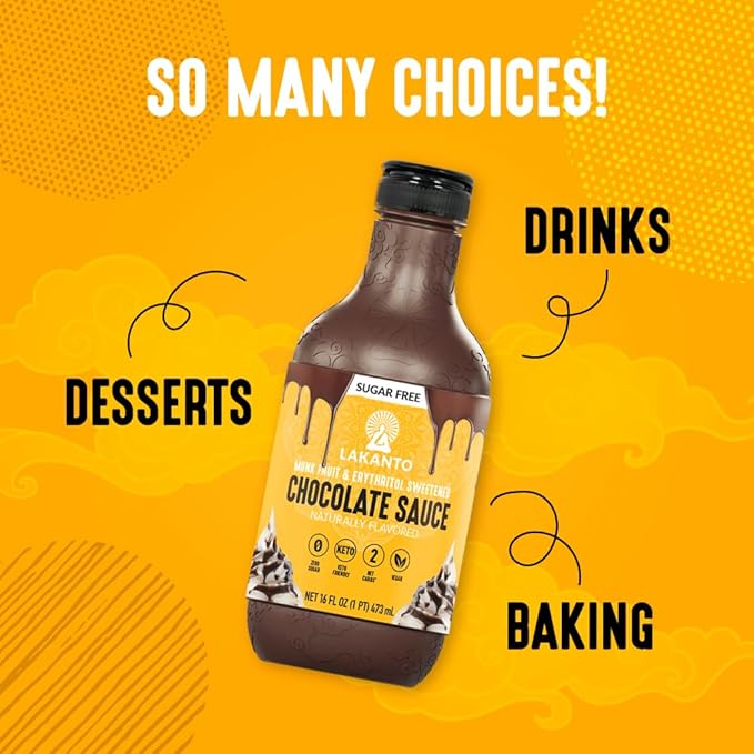 Lakanto Sugar Free Chocolate Sauce - Monk Fruit Sweetener with Erythritol, Perfect for Ice Cream, Coffee, Baking, Pancakes, Gluten Free Dessert Topping, Low Carb, Vegan, Keto Friendly (16 Fl oz)