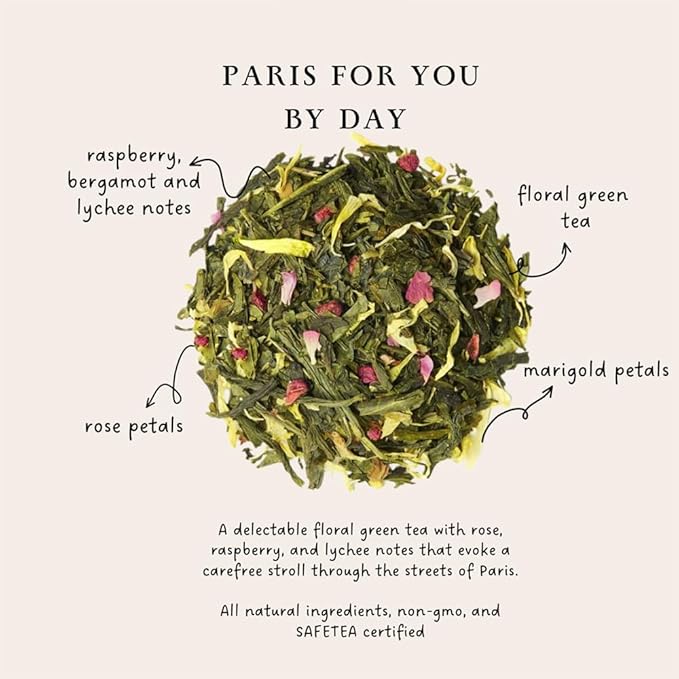 Palais des Thés - Paris For You By Day - Green Tea, Rose & Raspberry - Premium Tea Bags, Serves 20 Cups