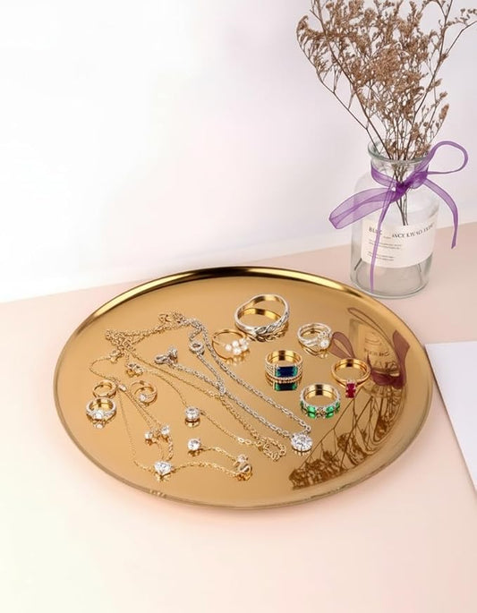 Serving Trays 11in Stainless Steel Decorative Tray Round Gold Tray for Kitchen Wedding Party Coffee Table