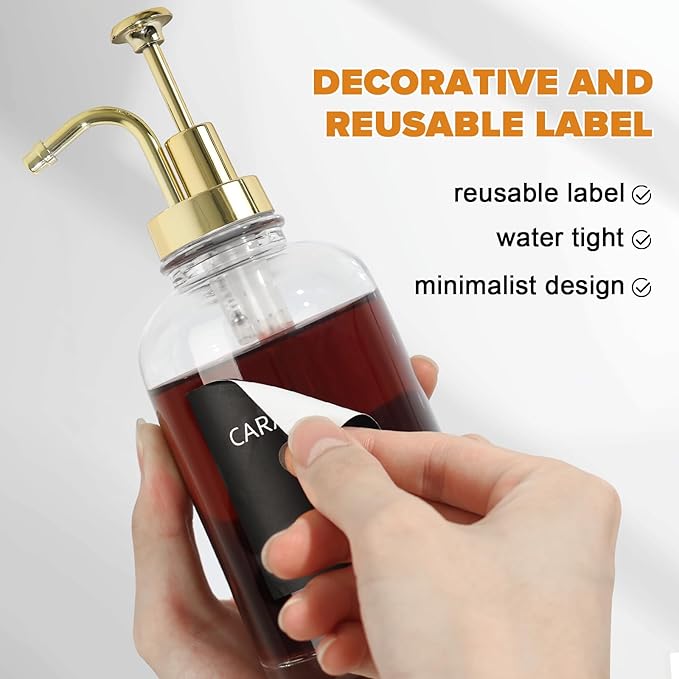 Coffee Syrup Dispenser,Syrup Dispenser for Coffee Bar，Syrup Bottles with Pump，16.9 Fl Oz Glass Honey Bottle for Coffee Bar，3 Pack，Gold