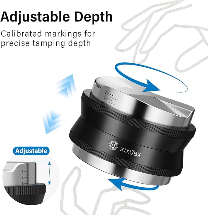 51mm Espresso Tamper, Coffee Distributor and Tamper 304 Stainless Steel Espresso Hand Tamper, Adjustable Depth Espresso Distribution Tool, Professional Espresso Leveler Barista Tools