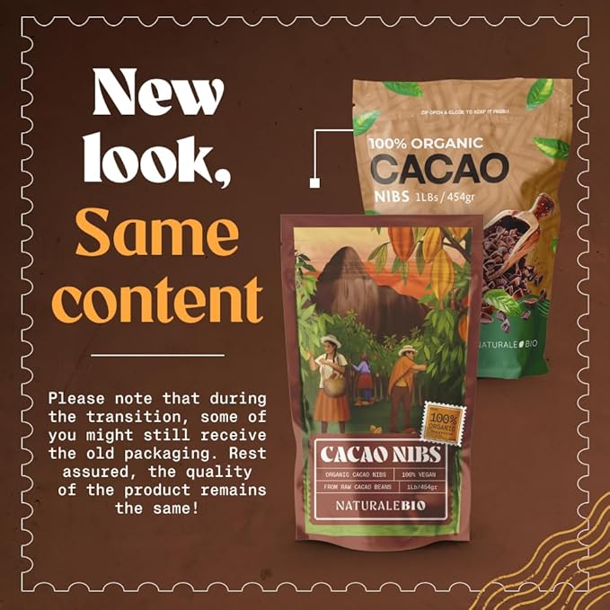 NaturaleBio Cacao Nibs Organic 8 oz. Unsweetened, Non-Alkalized and Pure. Sugar-Free Dark Chocolate Chips Substitute. Non-GMO, Gluten Free, Tested for Heavy Metals. From Raw Cacao Beans