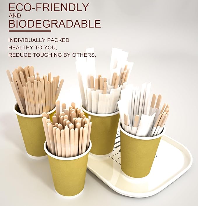 7 Inch 1000 Pcs Individually Wrapped Coffee Stirrers, Paper Wrapped Coffee Stir Sticks, Wrapped Stir Sticks, Tea and Hot Chocolate Gifts